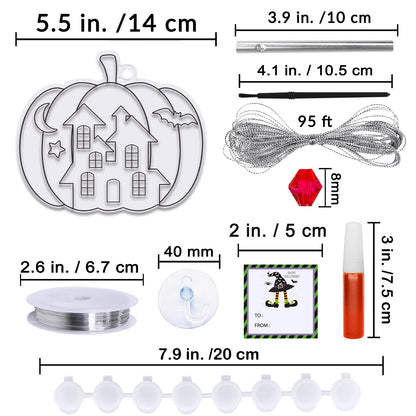 Winlyn 24 Sets Halloween Pumpkin Suncatcher Wind Chime Ornaments Decorations DIY Window Paint Art Suncatcher Craft Kits Pumpkin Sun Catchers for Kids Classroom Halloween Activities Holiday Art Project