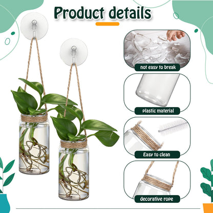 Baderke 9 Sets Window Hanging Propagation Stations 3.54'' Plastic Propagation Vases with Suction Cup & Traceless Nail, Propagated Plant Holder Wall Jars for Office Home Garden Decoration Lover Gift
