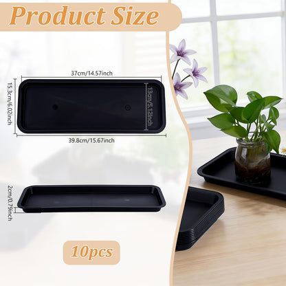 INTERWARM 10 Pack Rectangular Plastic Plant Saucers Tray, 15.67x6Inch Black Plant Water Drip Tray Large Plastic Plants Drip Trays for Indoors Outdoors Flower Pot Garden & Home Decor