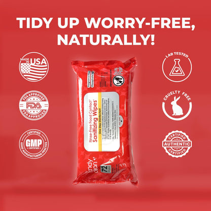HandyClean Rinse-Free Food Contact Sanitizing Wipes Pouch, Multi Surface Cleaning Supplies for Kitchen and Professional Setting - 1 pack, 71 count