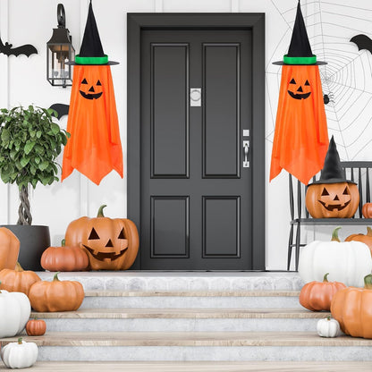 2 Pack Halloween Hanging Pumpkin Decorations Outdoor Hanging Pumpkin Witch Hats Ornaments for Home Garden Yard Party