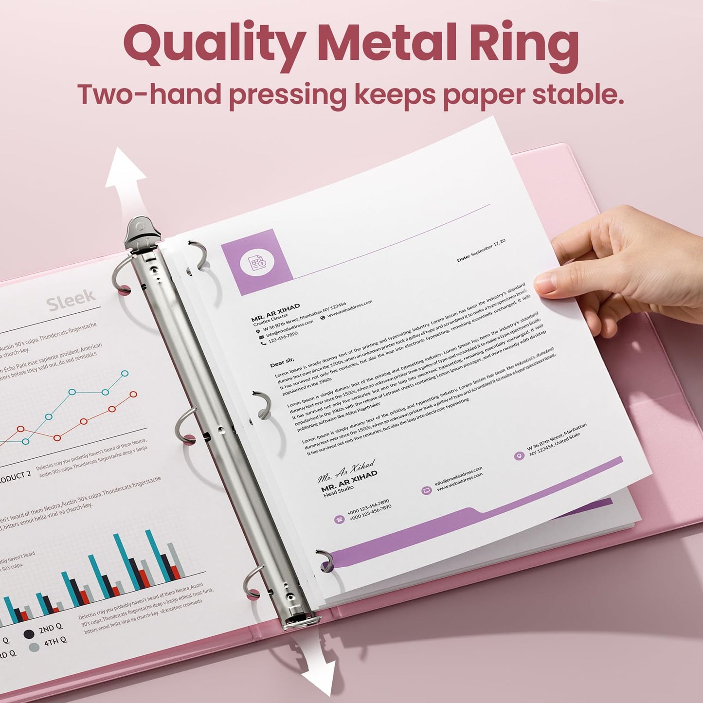 SUNEE 3 Ring Binder 1 Inch 2 Pack, Clear View Binder Three Ring PVC-Free (Fit 8.5x11 Inches) for School or Office Supplies, Pink & Purple