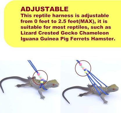Adjustable Reptile Training Lead Harness Leash Nylon Rope for Lizard Crested Gecko Chameleon Guinea Pig Ferrets Hamster Rats (Blue)