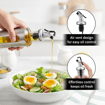 LIONTOTO Olive Oil Dispenser for Kitchen, 4 Pack 10oz/300 ML Cooking Oil and Vinegar Dispenser Set with 20 Labels Stainless Steel Funnel, Olive Oil Bottle, Soy Sauce Dispenser, Coffee Syrup Bottles