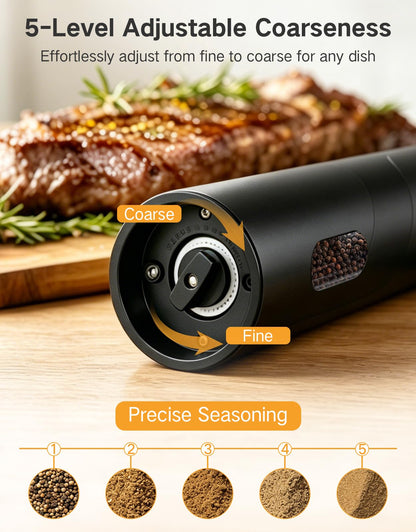 OUTONLIFE Electric Rechargeable Salt and Pepper Grinder Set, 110ml Large Capacity, USB-C with Charging Base, LED Light, Automatic Pepper Mills with Adjustable Coarseness, Ideal Gift for Kitchen, Home