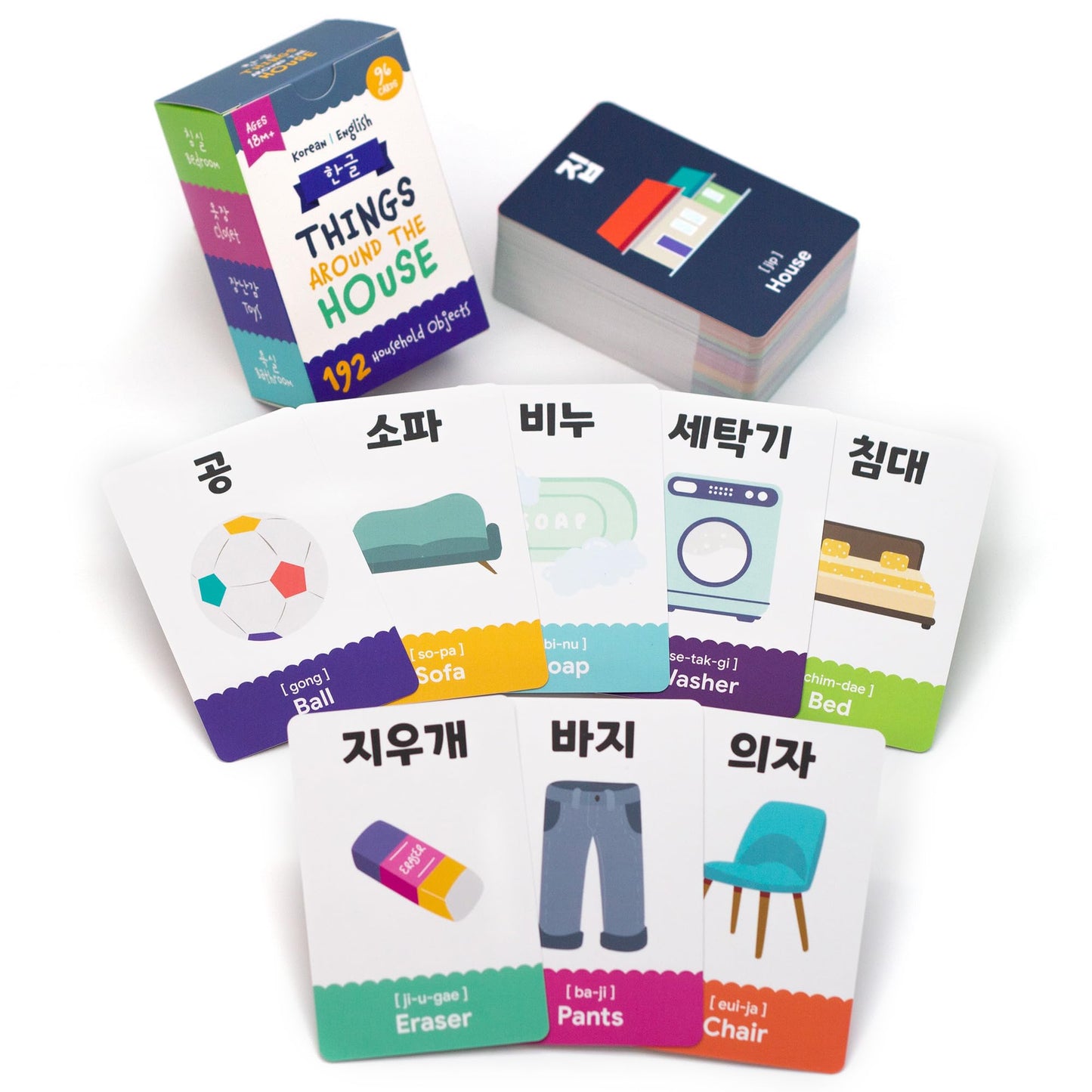 Stellarsol 96 Korean Vocabulary Flashcards – Things Around The House, 192 Essential Hangul Words for Bilingual Beginners + Free MP3 Audio