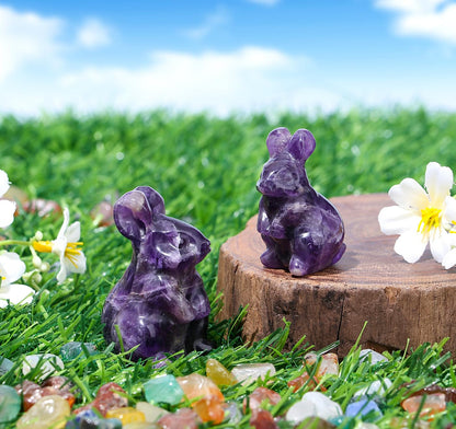 DUQGUHO 2'' Easter Amethyst Bunny Decor Spring Gifts for Women Crystals Rabbit Statue Pocket Polished Handicraft Tiny Figurines for Cute Ornament Gifts 1PC