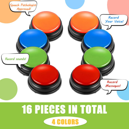 Deekin 16 Pcs Recordable Answer Buzzers Bulk Trivia Game Show Buzz Dog Buttons for Classroom Back to School Class Team Family Nights Communication Pet Training Gifts