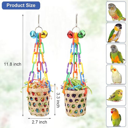 Wontee Bird Colorful Shredding Crinkles Foraging Toys Natural Sola Ball for Parrots Cockatiels Conures Budgies Senegal (Bamboo Basket (2 Pack))