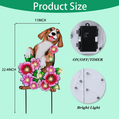 WONDER GARDEN Decorative Garden Stakes - Lighted Dog and Flower Yard Sign Stakes Spring Signs for Outdoor, Porch, Yard,Flower Bed Decor (Battery Operated)