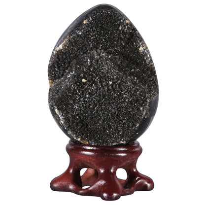 Sportmusies Natural Black Septarian Dragon Stone Geode Cluster Egg with Resin Stand, Decorative Crystal Cluster Egg Figurine for Home Reiki Healing Meditation, 1.96-2.75 inches