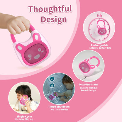 alilo Pocket Bunny Portable Kids Music Player, Musical Toys for Toddlers, Preloaded 120+ Stories/Music/Lullabies/White Noise, Toddler Gift for Girls (with Strap and Ring)