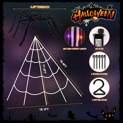 Halloween Decorations Spider Web Lights, 250 LED 16.4Ft Light Up Spider Web