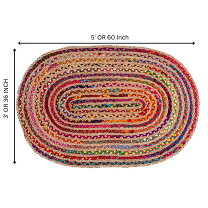 Savi Home Oval Jute Cotton Chindi Rug 3'x5' – Multicolor Braided Area Rug for Living Room, Kitchen, Entryway, Farmhouse & Bathroom – Handwoven Recycled Cotton Floor Mat