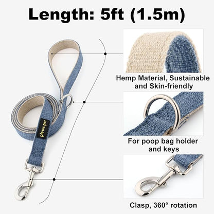 Plutus Pet Cotton Hemp Dog Collar and Leash Set, Adjustable Collar for Small, Medium, and Large Dogs, Heavy Duty and Soft on Skin, Haze Blue, XL