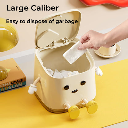 AIWE7D Desktop Mini Trash Can with Lid and Brush, Small Desktop Trash Can for Desk, Bathroom, Bedroom, Kitchen, Car, Office Square Waste Basket Small Garbage Can Hidden Bag Garbage Bin(Sitting)