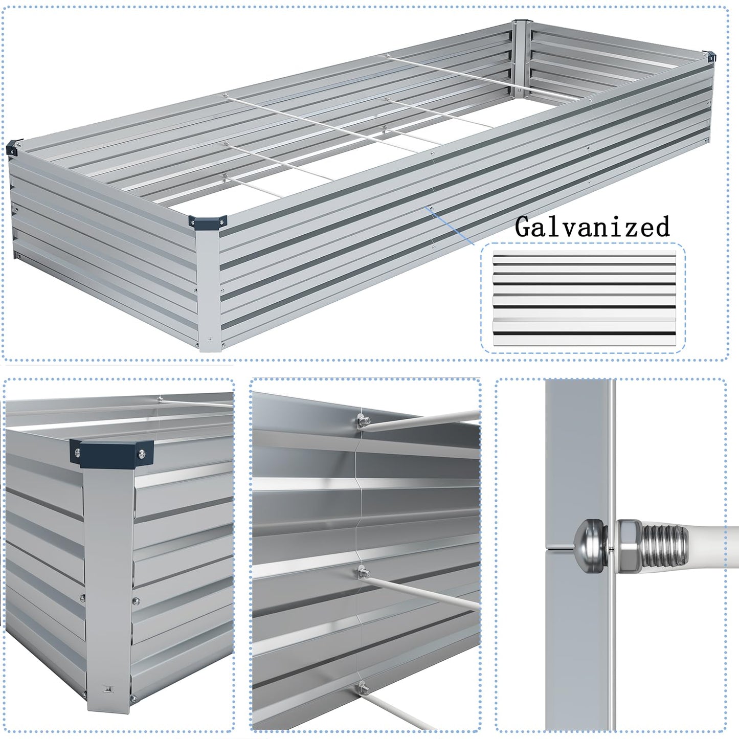 ZUNUDA 10×3×1FT(2PCS) Galvanized Raised Garden Bed Kit Metal Planter Boxes,Large Outdoor Planters Garden for Planting Vegetables,Flowers,Herbs -Silver