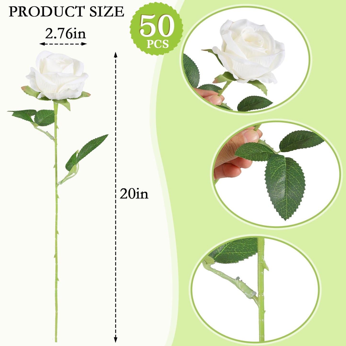 Hananona 50 Pcs Artificial Roses in Bulk, Fake Velvet Silk Roses Realistic Rose for Wedding Centerpieces Flower Arrangement Home Decor (50, White)