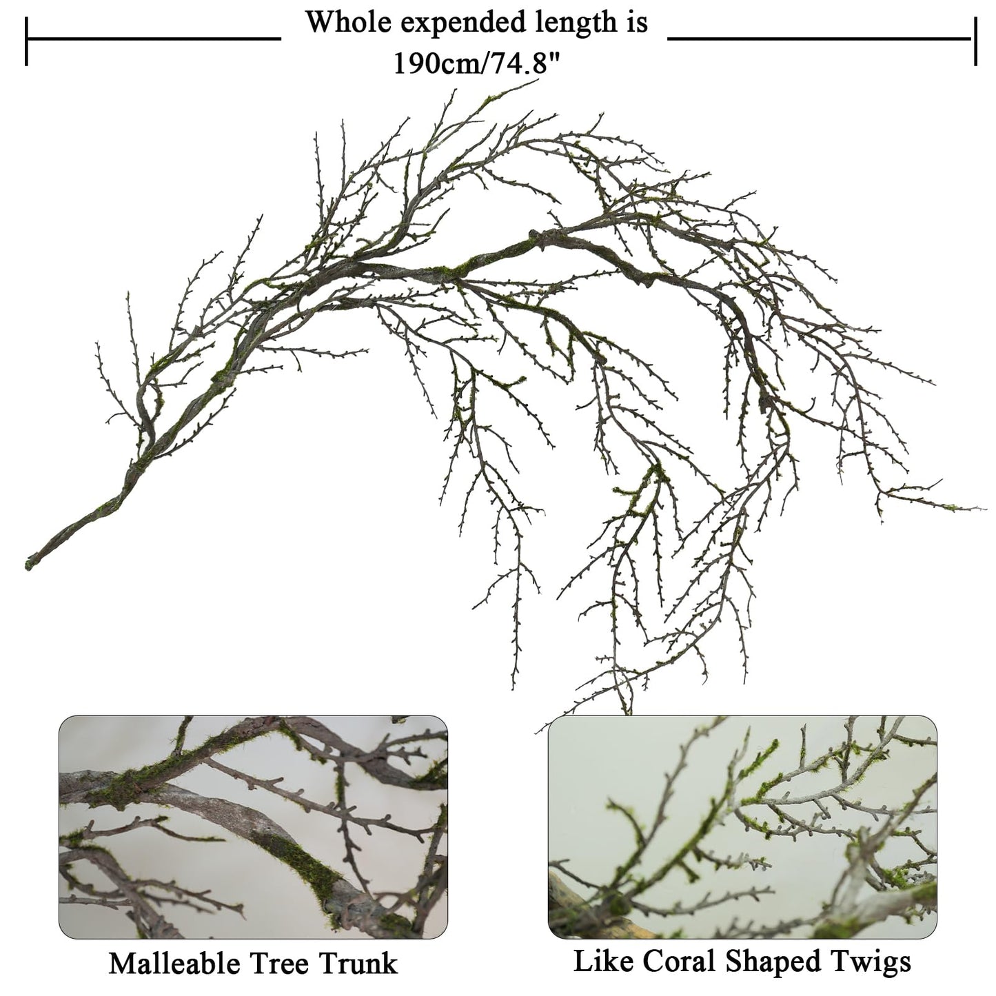 74.8inch Long Malleable Black Halloween Tree Weeping Branches Twigs Greenery Garland Hanging Moss Faux Ghost Grape Vine for Haunted Forest Outdoor Mantel Fireplace Porch Arch Stairway Yules Decor (1)