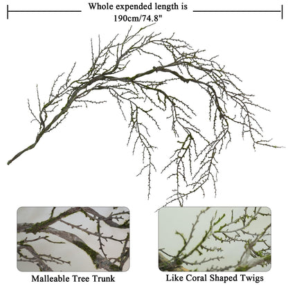 74.8inch Long Malleable Black Halloween Tree Weeping Branches Twigs Greenery Garland Hanging Moss Faux Ghost Grape Vine for Haunted Forest Outdoor Mantel Fireplace Porch Arch Stairway Yules Decor (1)