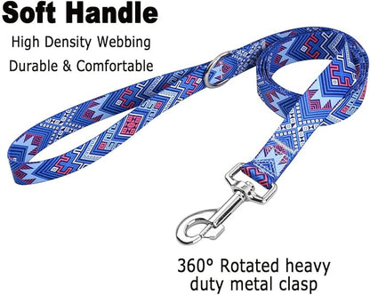 MarukoPet Dog Collar and Leash Set, Adjustable for Small Medium Large Dogs Puppy, Cute Design with Bohemia Floral Tribal Geometric Patterns Boys Girls Dog Collar(Blue Ethnic Style Set,XS)