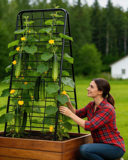 Breeze Touch 1 Pack Heavy Duty Adjustable A-Frame Cucumber Trellis for Climbing Plants, All-Metal Garden Trellis with Dense Grid Climbing Frame for Raised Beds, Tomatoes, Cucumbers & Outdoor Vines