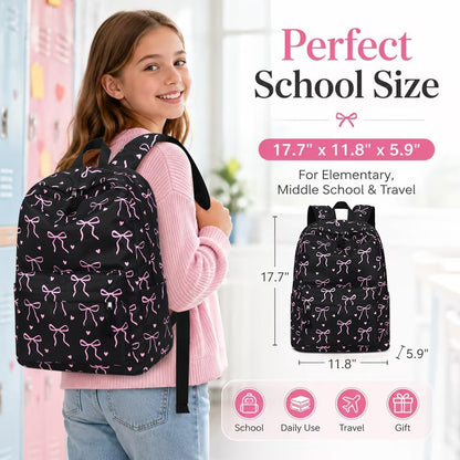 LOIDOU Backpack for Girls School Backpacks Bookbags for Elementary Middle School Women Laptop Backpacks (Bow tie Black, L-17)