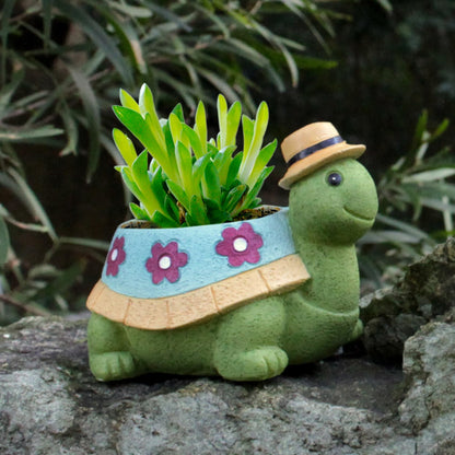 EOBTAIN Cute Turtle Planter for Indoor Plants Green Animal Garden Succulent Pots Unique Resin Cactus Pot with Drainage Hole Plant Containers Flowerpot for Home Office Desktop Decor Gifts for Women