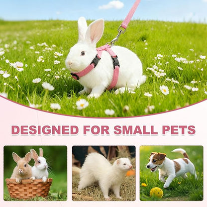 Rabbit Harness and Leash, Escape Proof Bunny Cat Leash Small Animal Harness Soft Adjustable Buckle(2Pcs, Yellow/Sky Blue) for Bunny Kitten Cats Puppies Walking Hiking Training