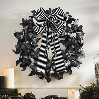 Hongsome 2 Pack Black White Stripe Halloween Fall Bows for Wreaths,12”x20”Black and White Christmas Decorations Bow for Tree Topper Gothic Spooky Holiday Birthday Party Wall Home Front Door
