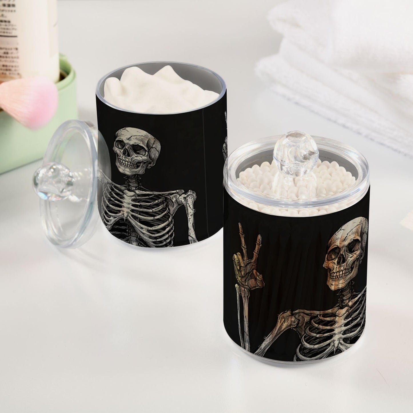 Zhirexin Halloween Skull 2PC Airtight Transparent Plastic Storage Jar Food Storage Container Plastic for Food Herbs Tea etc with Storage Lid easy to use and clean With lid Easy To Use