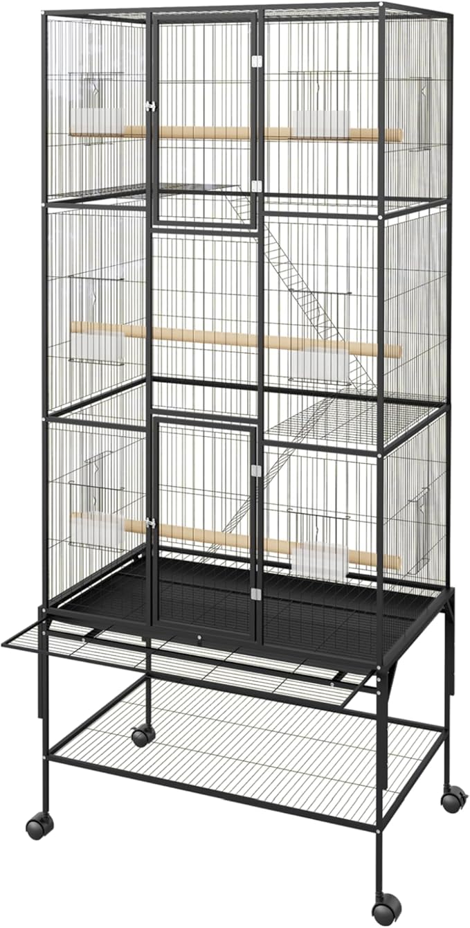 GarveeHome 69 Inch Large Bird Cage, Bird Cage with Rolling Storage Stands, Feed Bowls, Wide Tall Parrot Cage for Parakeets, Conures, Cockatiel, Cockatoo