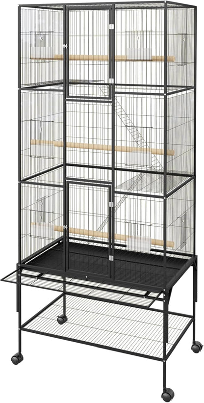 GAOMON Large Bird Cage - 69 Inch Metal Parrot Cage with Rolling Storage Stands, Wide Flight Aviary with Slide Out Tray Feed Bowls, Pet Bird House for Conures, Cockatiels, Cockatoo, Parakeets