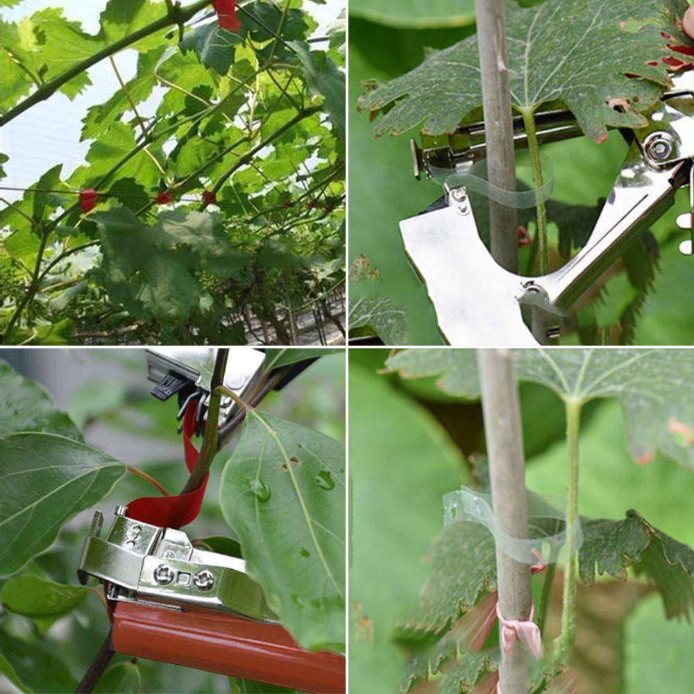 Yolando Plant Tying Machine Tape Tool for Tomatoes Peppers Grapes Cucumbers and Vining Vegetables Quickly and Easily Tie, Great for Gardeners Farmers, with Tapes, Spare Parts, Staples - Red