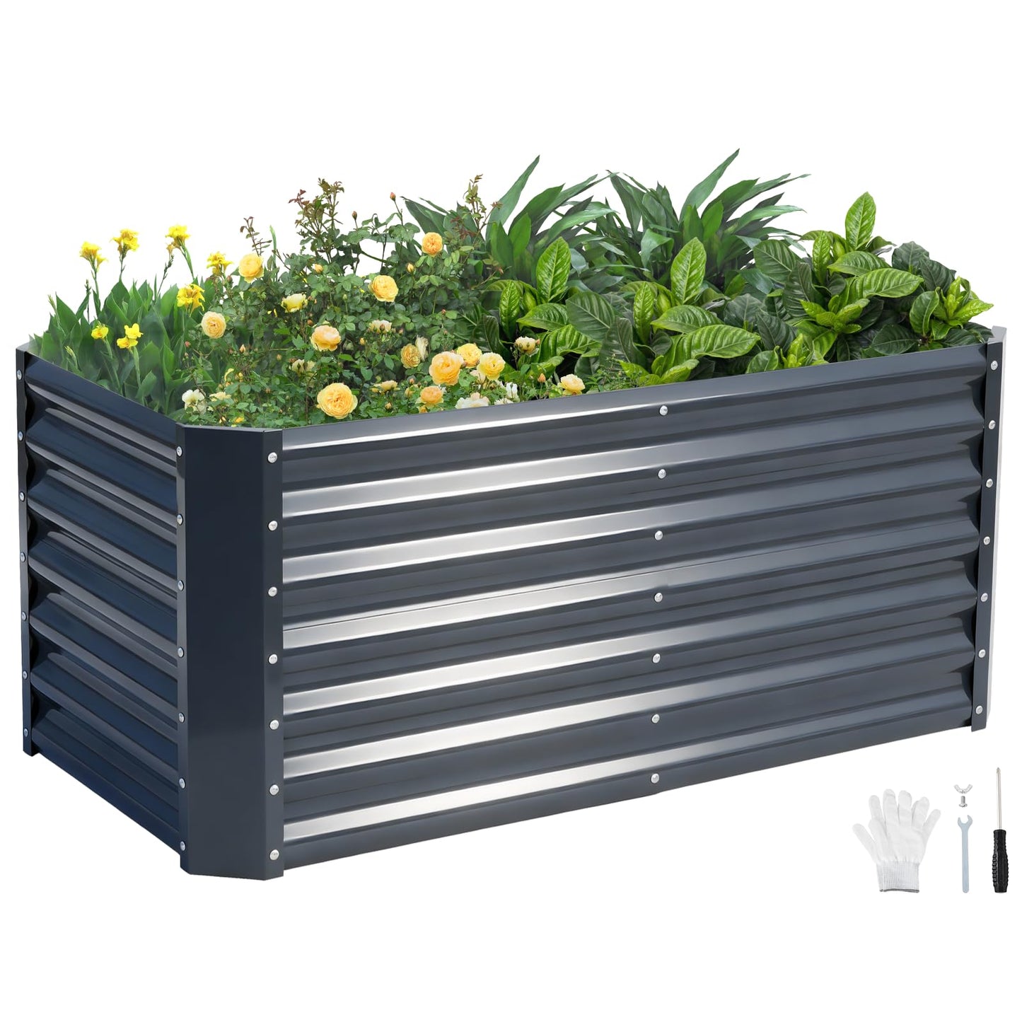 GoCampDirect 4x2x1.86ft Raised Garden Bed - Galvanized Deep Root Planter Boxes Outdoor with Wing Nuts and Safety Edges for Gardening Vegetables, Flowers, Herbs, Succulents - Gray