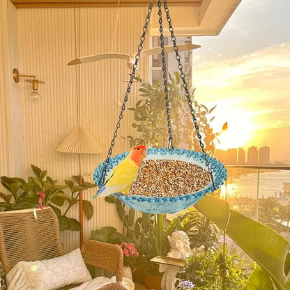 Bird Bath Hanging Seed Feeder Garden Plate Hanging Tray for Wild Backyard Attracting Birds (Blue-Single Bath)