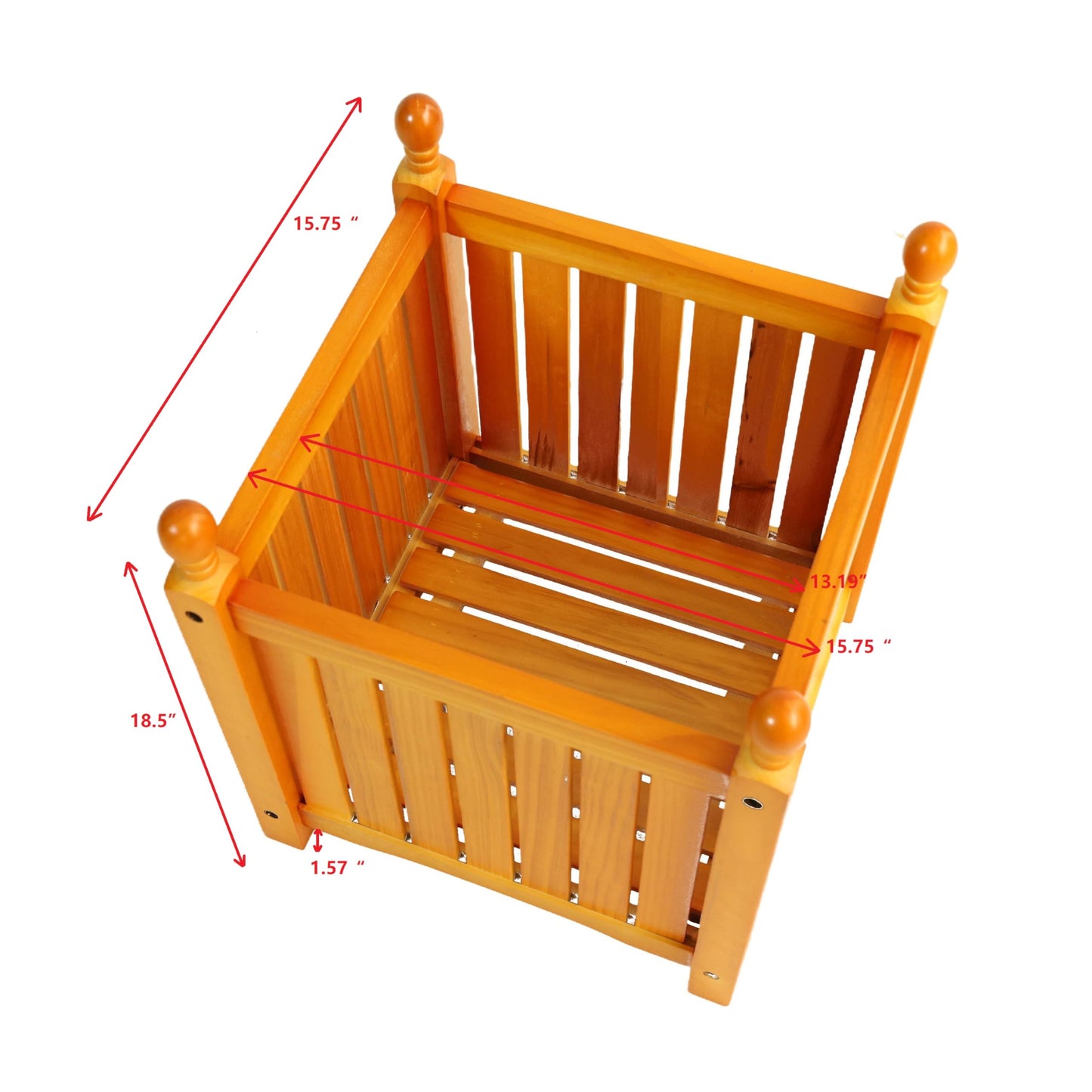 Sang Seiyoga Square Wood Planter Box, Solid Wood Outdoor Plant Container with Drainage, Large Square Flower & Herb Pot Outside Plant and Vegetable Container for Garden, Patio, Porch (Teak)