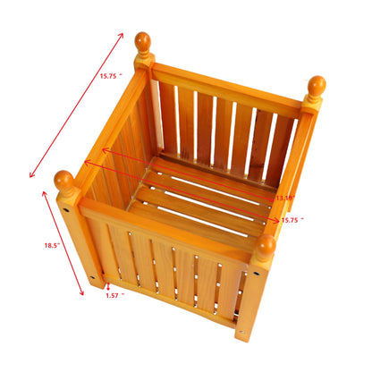 Sang Seiyoga Square Wood Planter Box, Solid Wood Outdoor Plant Container with Drainage, Large Square Flower & Herb Pot Outside Plant and Vegetable Container for Garden, Patio, Porch (Teak)