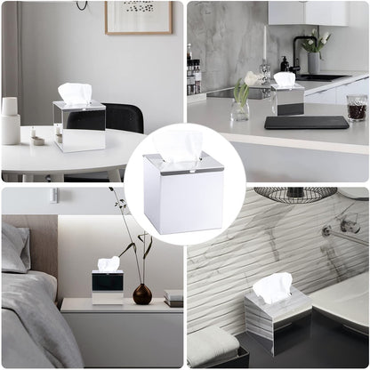 Sumnacon Square Stainless Steel Tissue Box Cover - Wall Mounted Stylish Paper Facial Cover, Modern Metal Tissue Box Holder for Bedroom/Bathroom/Vanity/Countertop/Dresser/Night Stand/Office/Car, Polish