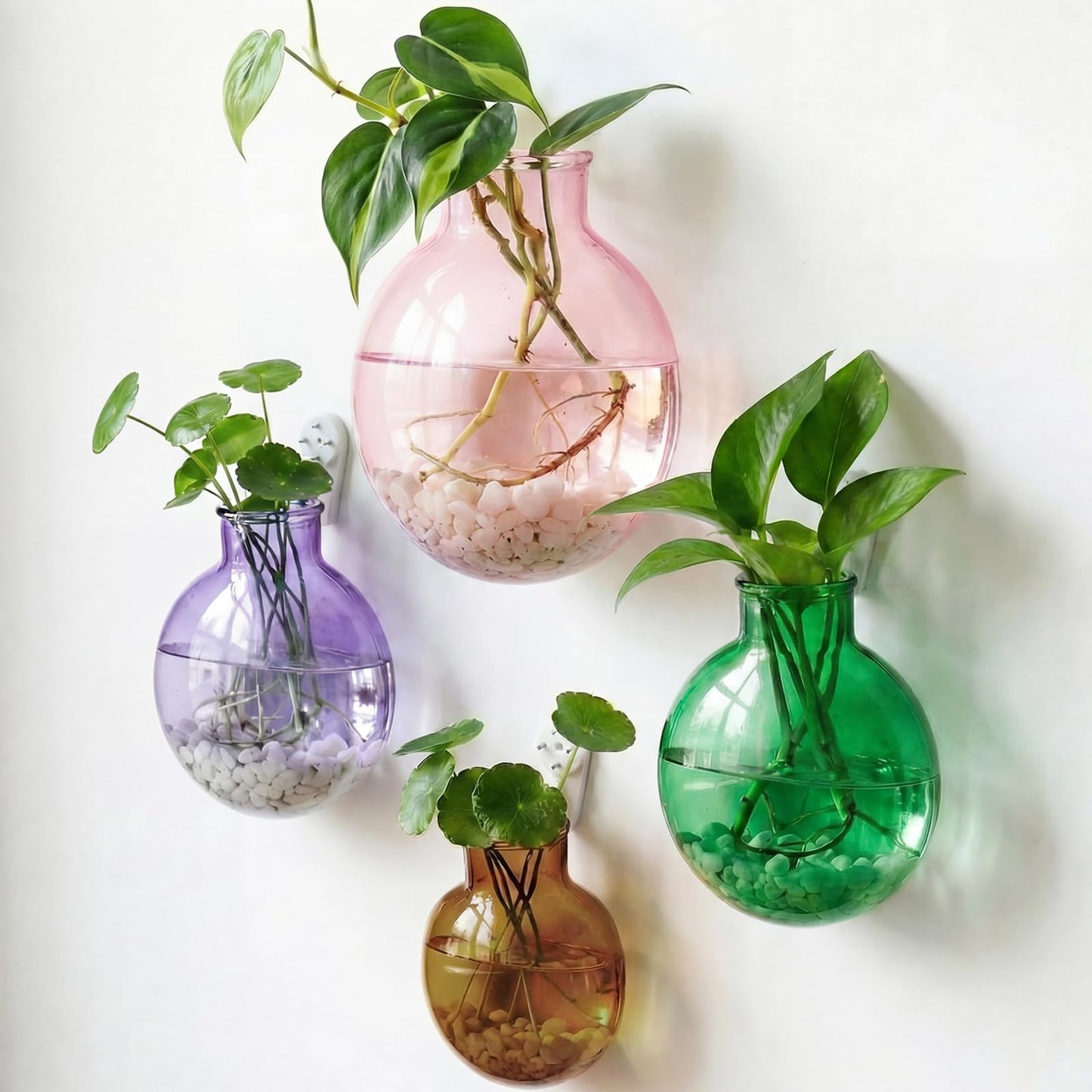 4 Pcs Stained Glass Hanging Vase 2-4 Inch Hanging Glass Plant Propagation Station Small Plant Terrarium Pot Containers with Rope for Hydroponics Planter Garden Home Indoor Outdoor Decor, 4 Sizes