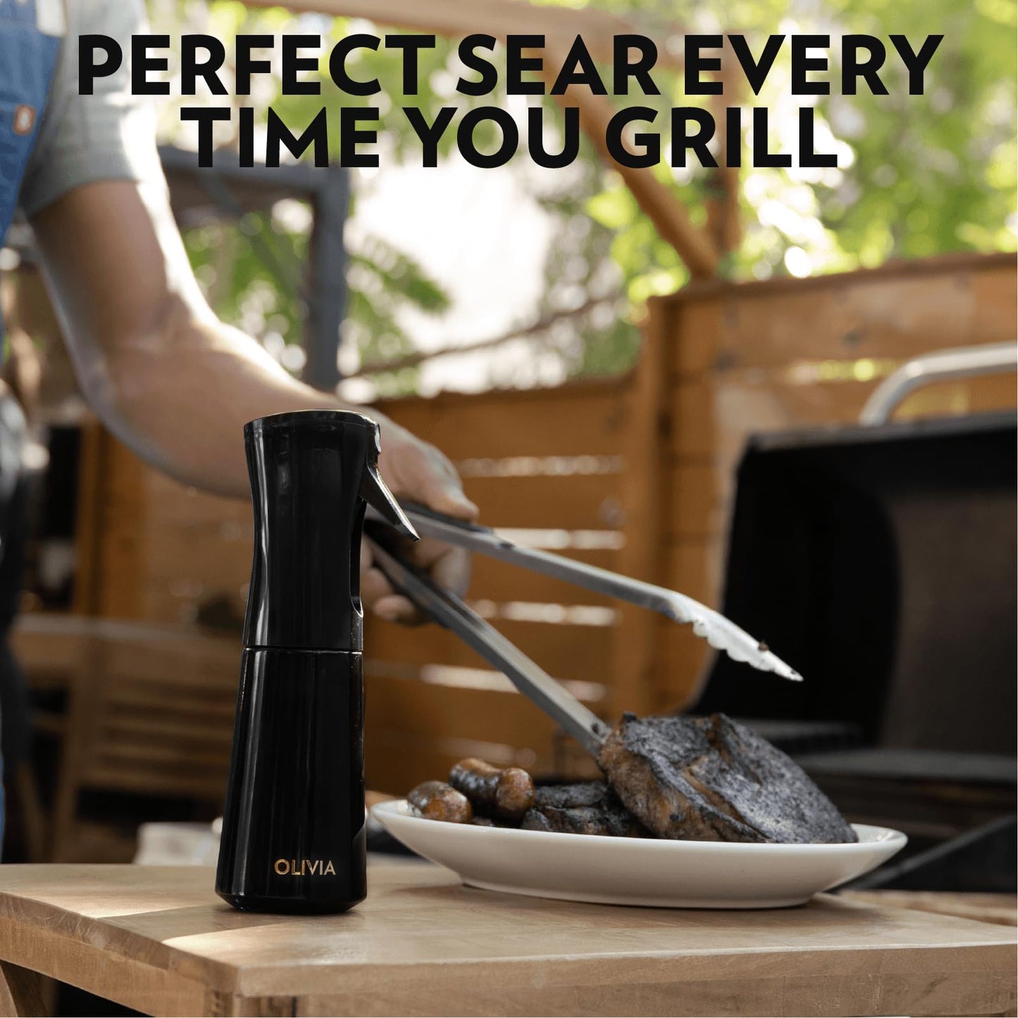 OLIVIA SIGNATURE Advanced Kitchen Oil Sprayer with Flairosol Technology, Fine Mist & Portion Control, Refillable Glass Cooking Spray Bottle, Anti-Drip & Leakproof, Air Fryer, Salad, BBQ, 200ml(Black)