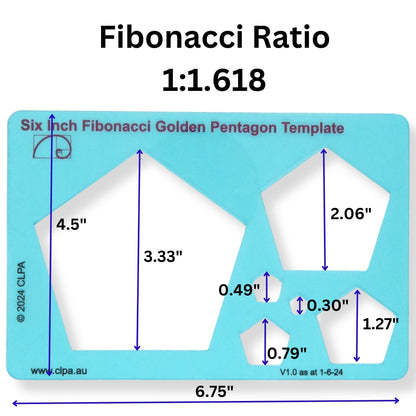 6" Pentagon Stencil Template — Golden Ratio Tool for Drawing — Fibonacci Template — Geometric Stencil for Art, Drafting and Quilting — Clear PETG — Made in Australia