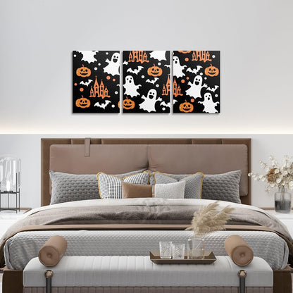jejeloiu Halloween Decor Kids Canvas Wall Art for Living Room Bedroom Cartoon Ghost Picture Wall Decor for Bathroom Bat Boys Girls Artwork Posters Pumpkins Painting 12"x16"x 3Pcs