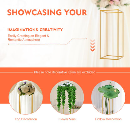Kangten 10pcs Wedding Flower Stand Column - Geometric Metal Gold Centerpieces Vase for Tables - Rectangular Flower Display Rack for Valentine's Day Wedding Party Table Decoration Supply