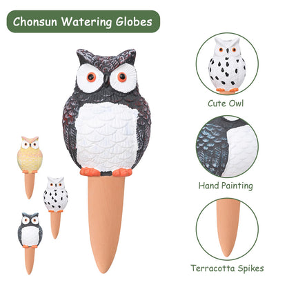 Chonsun Self Plant Watering Globes 4PCS Terracotta Watering Spikes Plant Watering Devices Self Watering Planter Insert Owl Decor