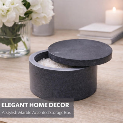 KC KULLICRAFT Unique Salt and Pepper Box Elegant Round Marble Salt Box With Lid For Salt, Spice and Herbs Storage. Perfect Container To Store. (3.5" x 2" Inches)