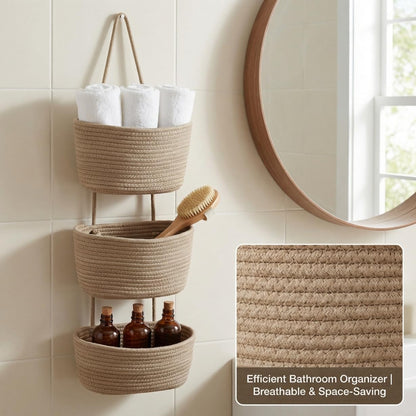 Britwicfr Hanging Wall Basket, Over the Door Hanging Basket with Hooks, Cotton Back of Door Organizer for Living Room, Bedroom, Boho Wall Decor, Toy Storage, Jute