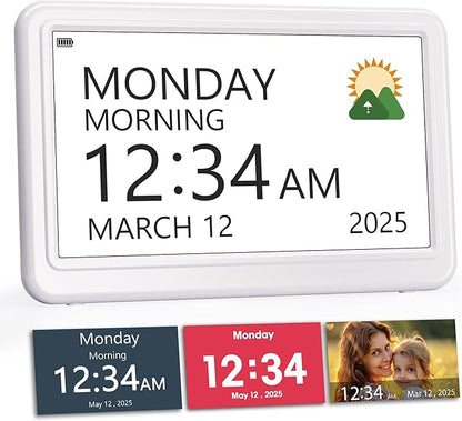 PPLEE Digital Clock Large Display – Dementia Clocks for Seniors, 7-Inch HD Display, Multiple Alarms with Repeat, Adjustable Brightness, Calendar & Custom Themes, Ideal for Elderly and Caregivers
