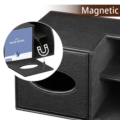 PU Leather Square Tissue Box Cover - Multi-Functional Tissue Box Holder, Tissue Box Cover with Storage,Tissue and Remote Control Holder, Cube Tissue Box Organizer Bedroom Nightstand End Table