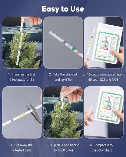 Pawfly 8 in 1 Aquarium Test Strips for pH Chlorine Nitrate Carbonate Hardness Total Alkalinity & Ammonia Water Quality Freshwater Saltwater Test Kit, 50 Strips Fish Tank Water Testing kit